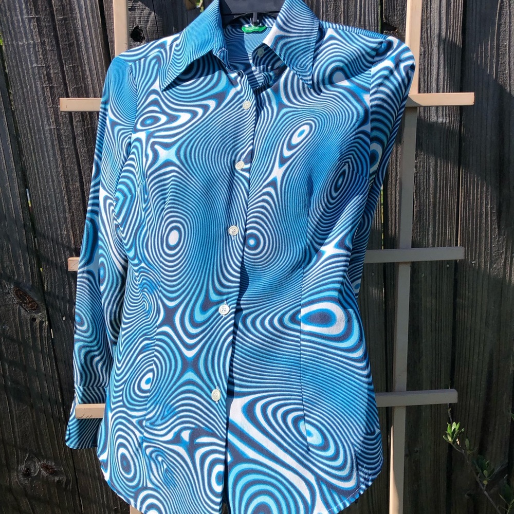 90s VTG Benetton Retro Button Up Top, S